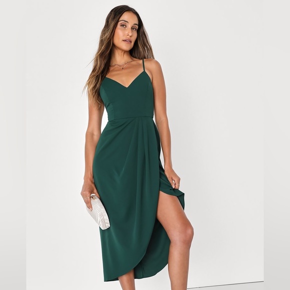 Lulus Reinette Dark Green Midi Dress - Picture 1 of 6
